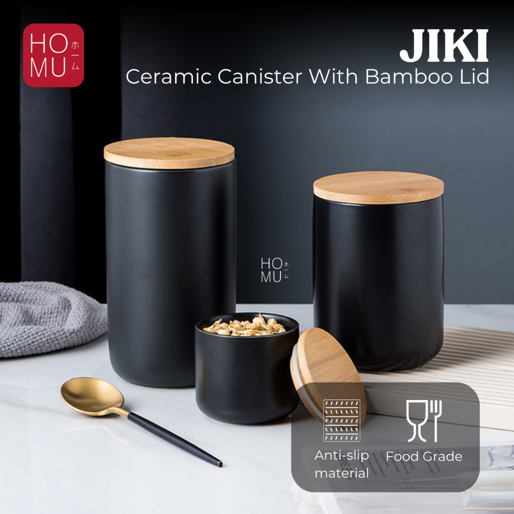 Jual HOMU JIKI Ceramic Jar with Bamboo Lid Toples Keramik Tebal dengan