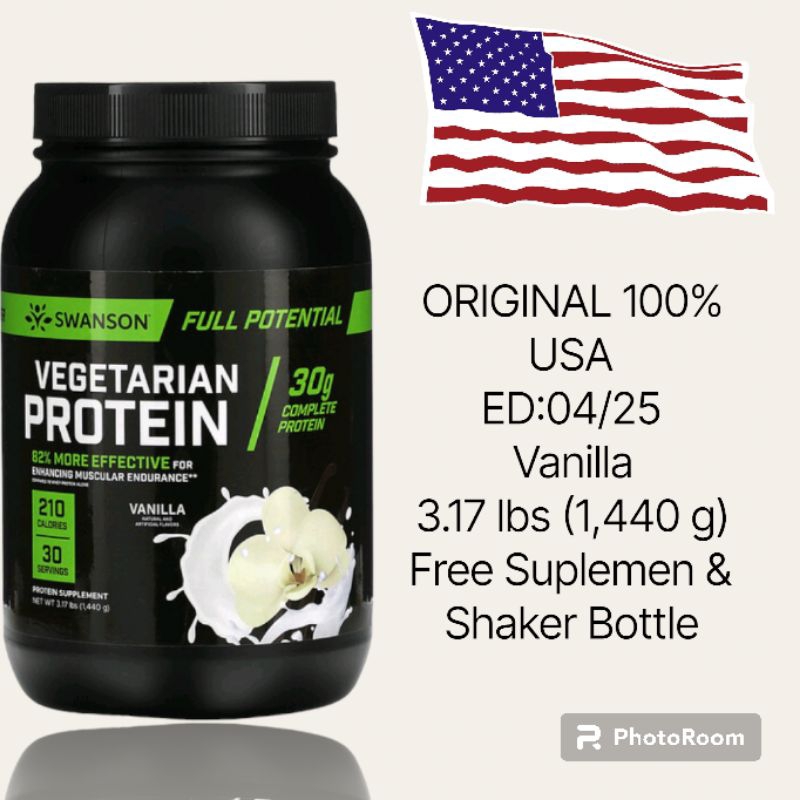 Jual Swanson Vegetarian Protein Powder, Vanilla, 3.17 Ibs (1,440 g) PRE
