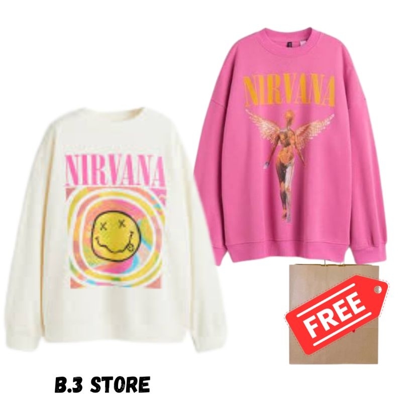 Jual Crewneck Sweater HM Nirvana Cream Nirvana Angel Pink Sweater Jaket
