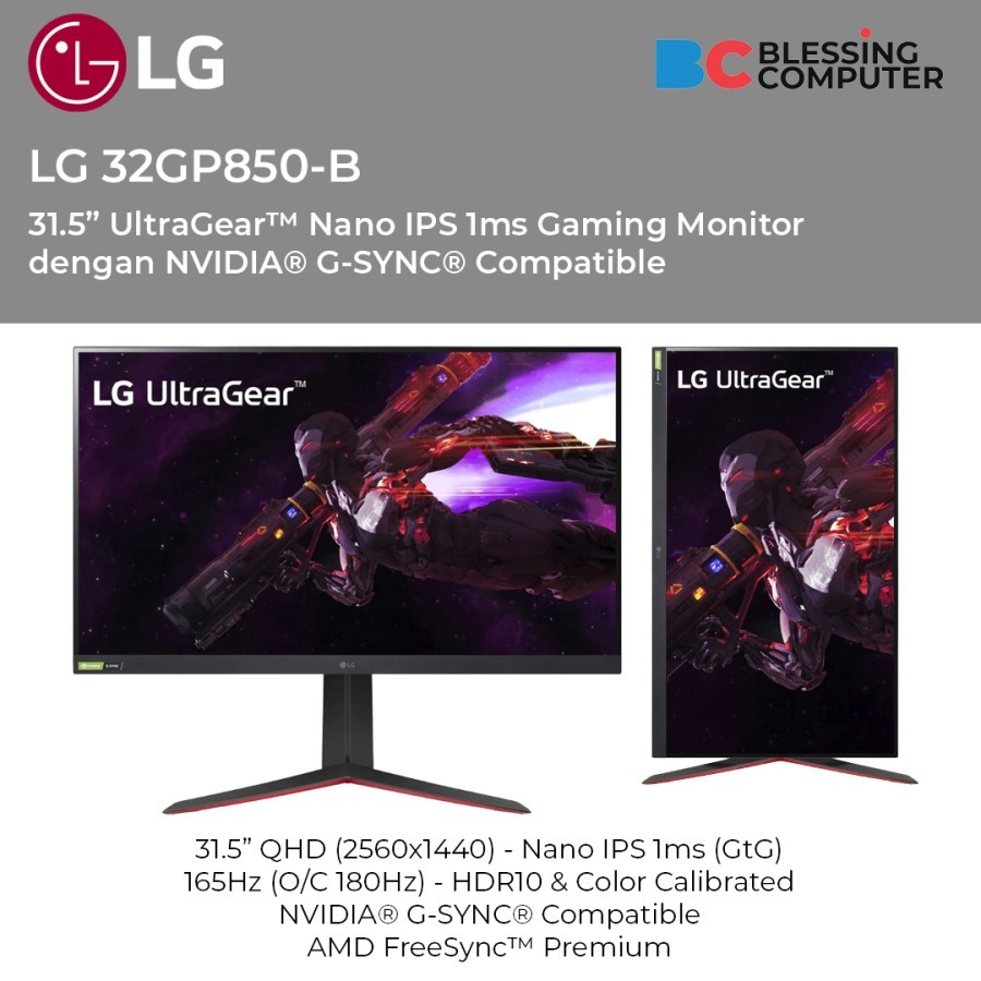 Jual Monitor Gaming LG 32GP850-B QHD UltraGear Nano IPS 1ms 165Hz HDR10 ...