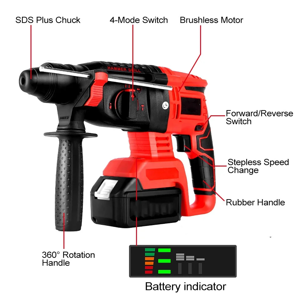 Jual HARGA PROMO !!!Cordless Brushless Rotary Hammer Drill with Carry