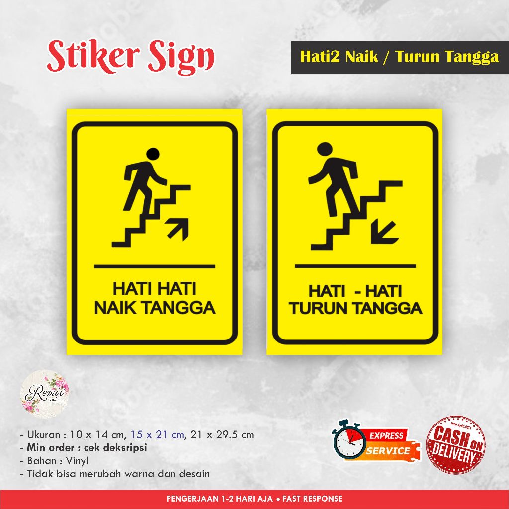 Jual Stiker Sign Hati Hati Naik Turun Tangga Vinyl Stiker Peringatan Sign Label Warning