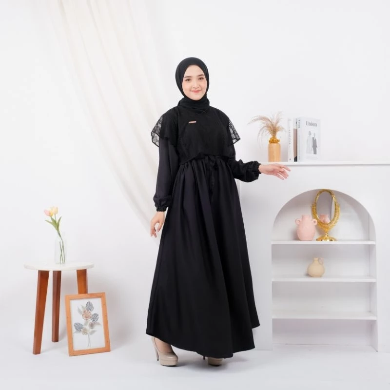 Gamis Elegan Kondangan Muslim Mewah Shakila Kombinasi Brokat Cantik Wanita Nyaman tampilan depan
