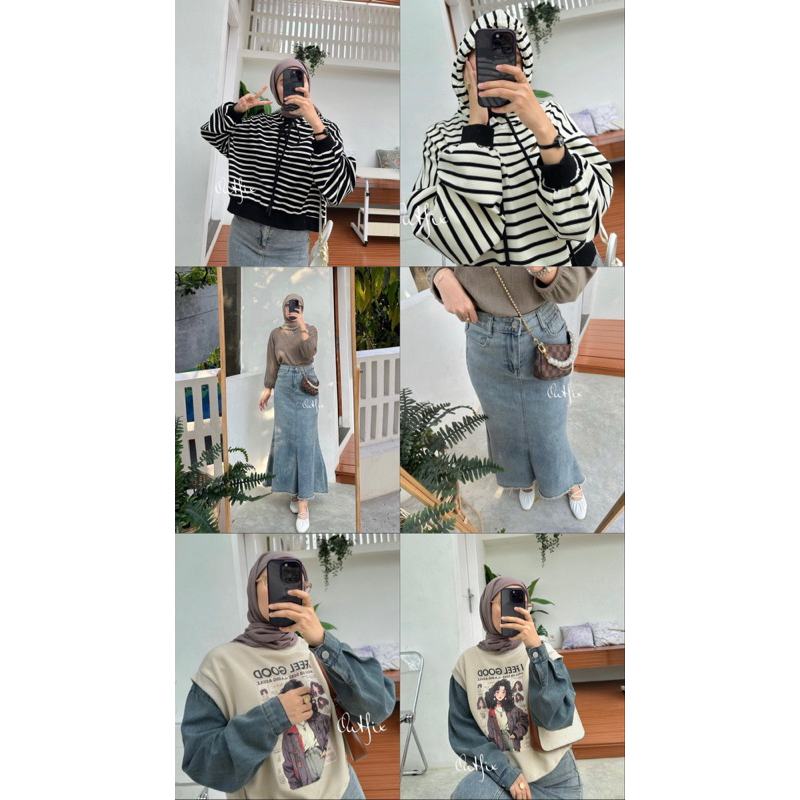 Jual Naoki Skirt Jeans by Outfix || Oclo Mieko Hoodie Knit || Yoona ...
