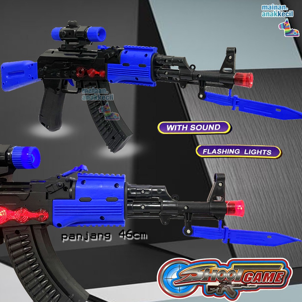 Jual Mainan Anak Tembakan Pistol Shoot Game Gun Ak47 Baterai Light