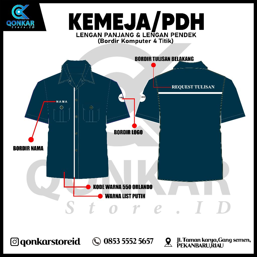 Jual KEMEJA/PDH/PDL CUSTOM BAHAN AMERICAN DRILL BORDIR 3 TITIK DESAIN ...