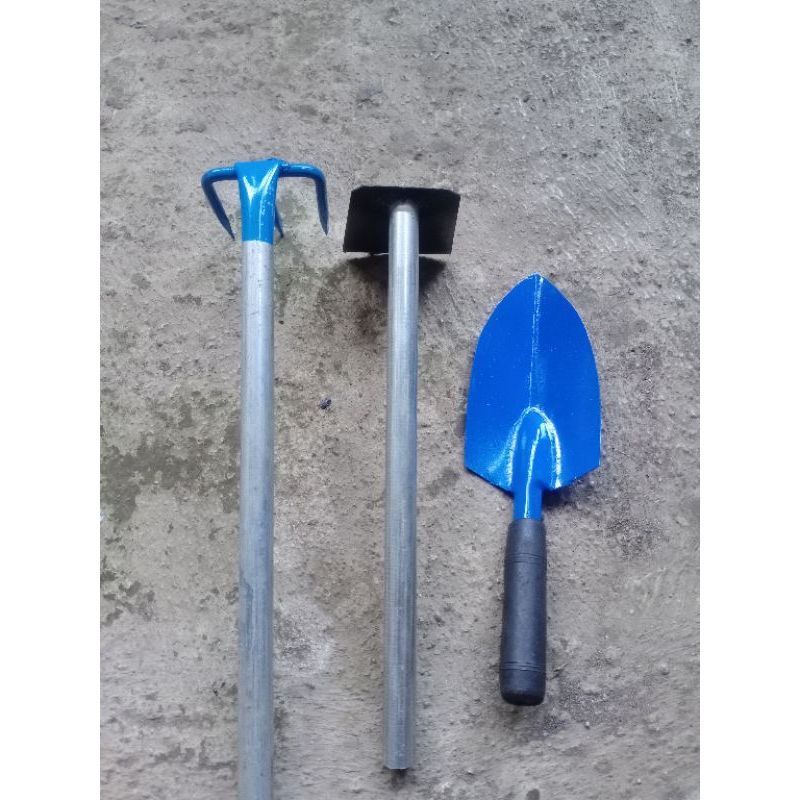 satu set alat berkebun gagang besi [cangkul mini gg besi+garuk mini gg besi+skop gg besi]