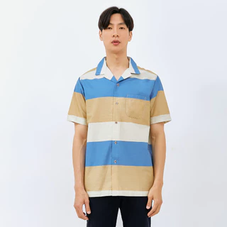 M231 Kemeja Pria Stripe Hawaii Pendek Coklat 3170B
