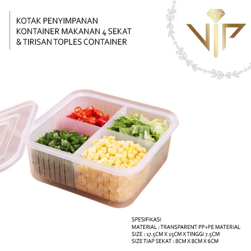 Jual VIP KOTAK PENYIMPANAN KONTAINER MAKANAN 4 SEKAT & TIRISAN TOPLES ...