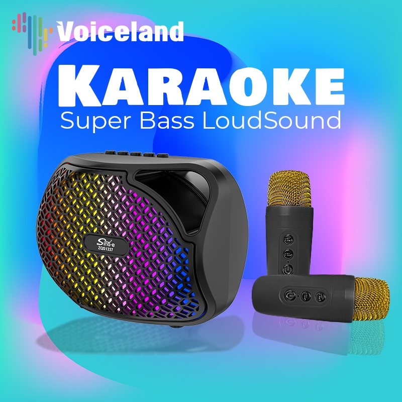 Jual 【SUPER BASS】Speaker Bluetooth Karaoke 2 Mic Wireless Tanpa Kabel