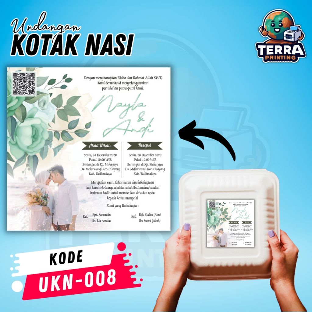 Jual Undangan Syukuran Kotak Nasi - Undangan Besek - Stiker Label Kotak