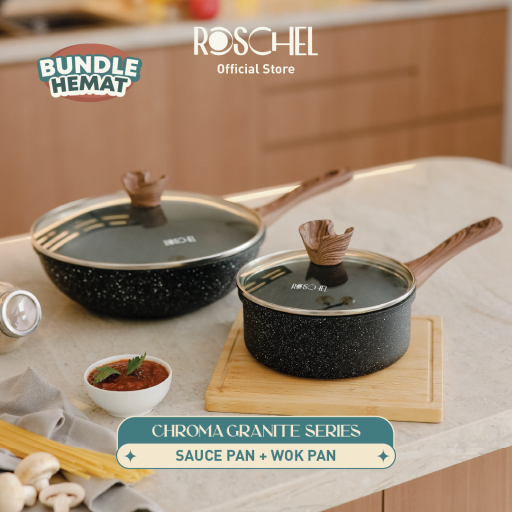 Jual Roschel Chroma Granite Sauce Pan 18 Cm Wok Pan 28 Cm Tutup