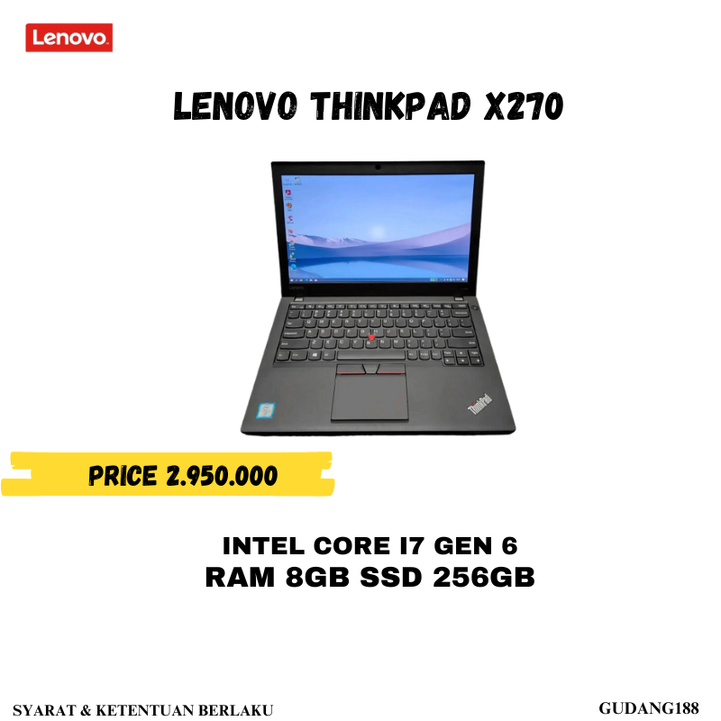 Jual Lenovo Thinkpad X270 Core i7 Gen 6 RAM 8GB SSD 128GB Second