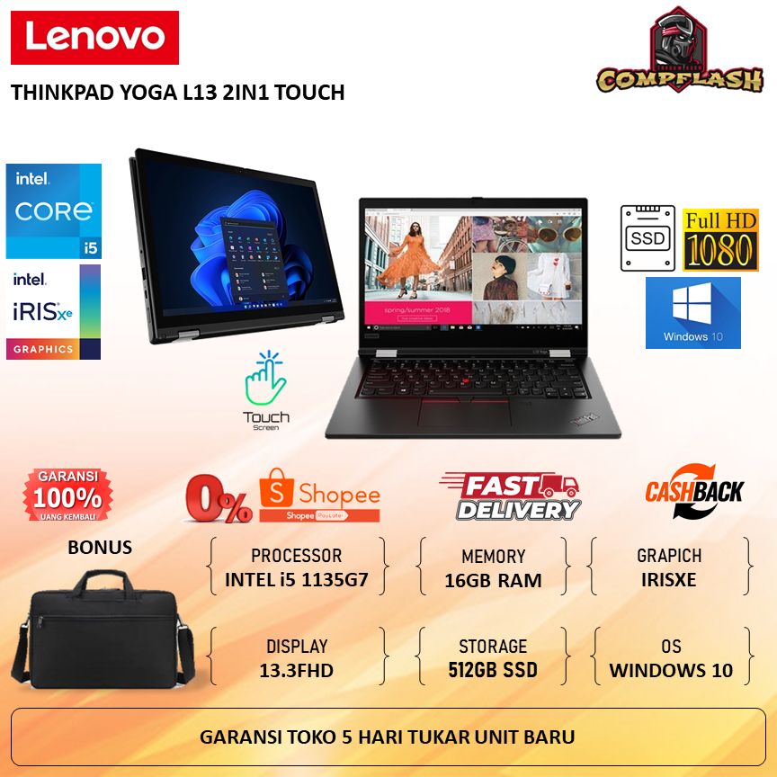 Jual LAPTOP LENOVO THINKPAD YOGA L13 2IN1 TOUCH i5 1135G7 16GB 512GB ...
