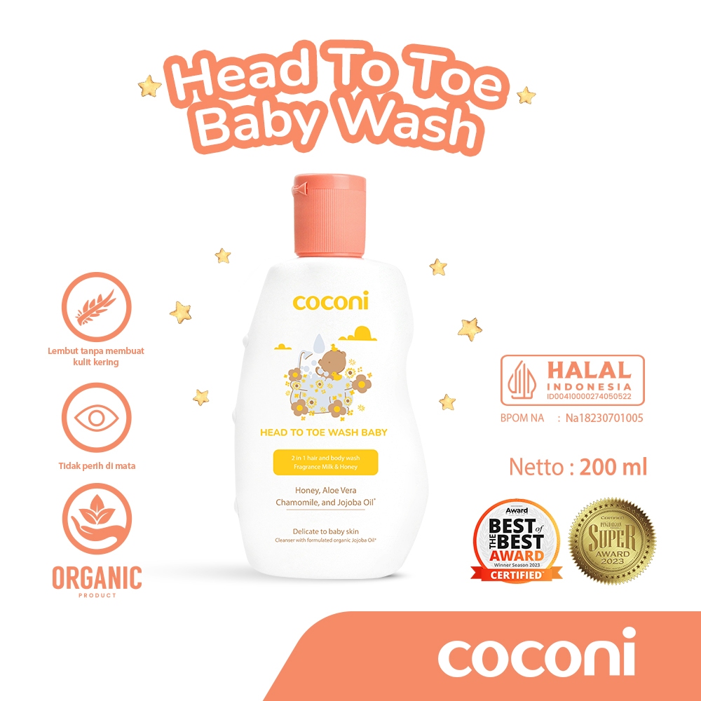 Jual COCONI Head to Toe Baby Wash 200ml Sabun & Shampoo Bayi untuk Kulit Normal / Kering