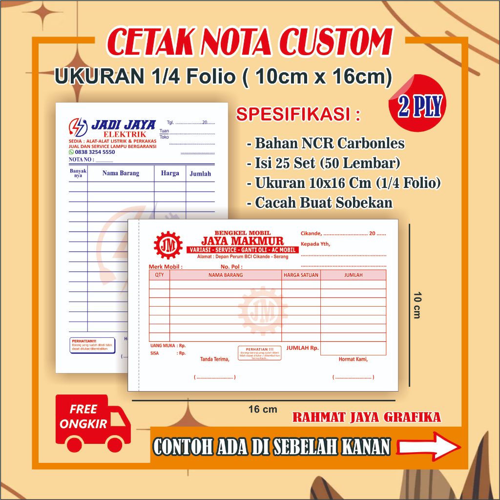 Jual Cetak Nota Custom Ply Isi Set Nota Laundry Nota Bengkel Nota