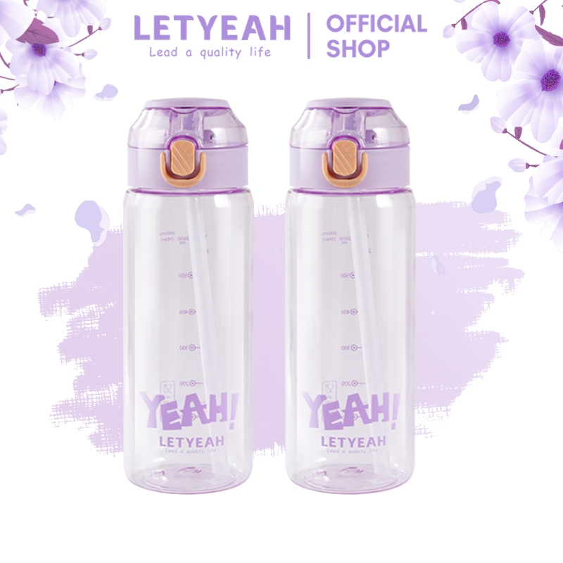 Jual Letyeah 800ml Botol Air Minum Sedotan Tumbler Anti Bocor Bottle Dreamy Lilac Seri 6498