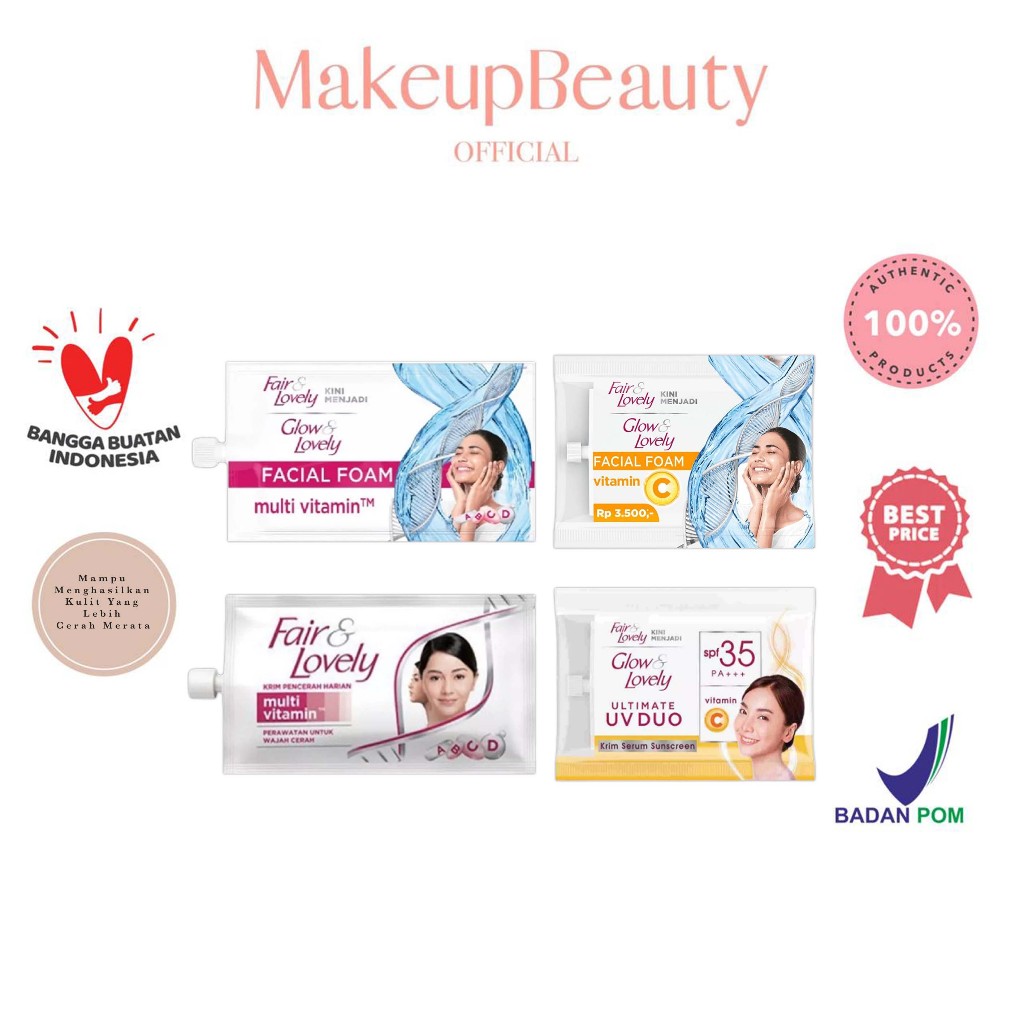 Jual GLOW & LOVELY Krim Pencerah Harian 7,5gr Sachet Facial Wash Multivitamin 9gr Shopee