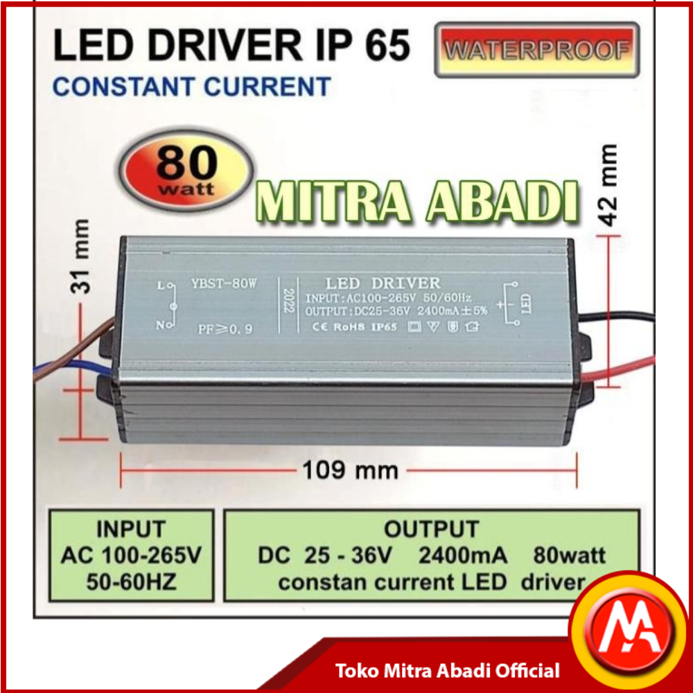 Jual LED Driver 80 Watt 2400 mA Casing Besi WATERPROOF | Shopee Indonesia