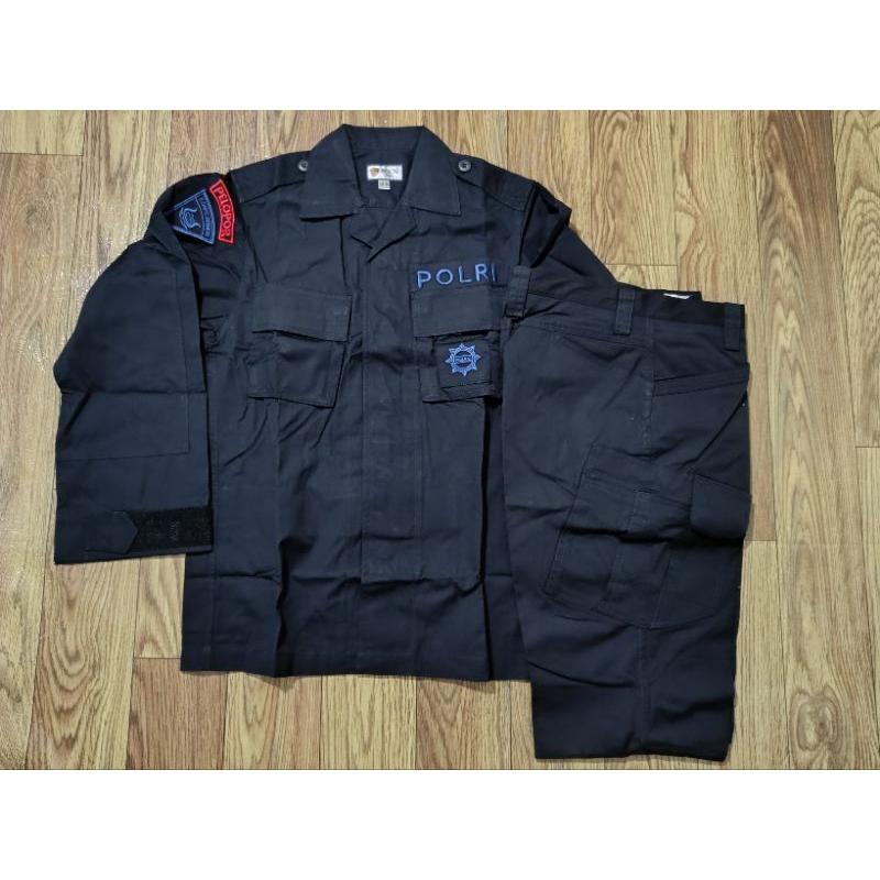 Jual Seragam PDL Hitam Tactical Jatah Brimob Bahan Sritex Kotak-Kotak