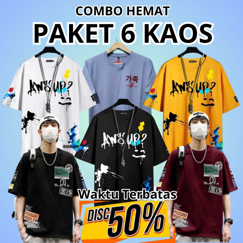 Jual BAJU KAOS PRIA TERBARU DISTR0 PAKET 6 PCS 100RB ( THR ) | Shopee ...