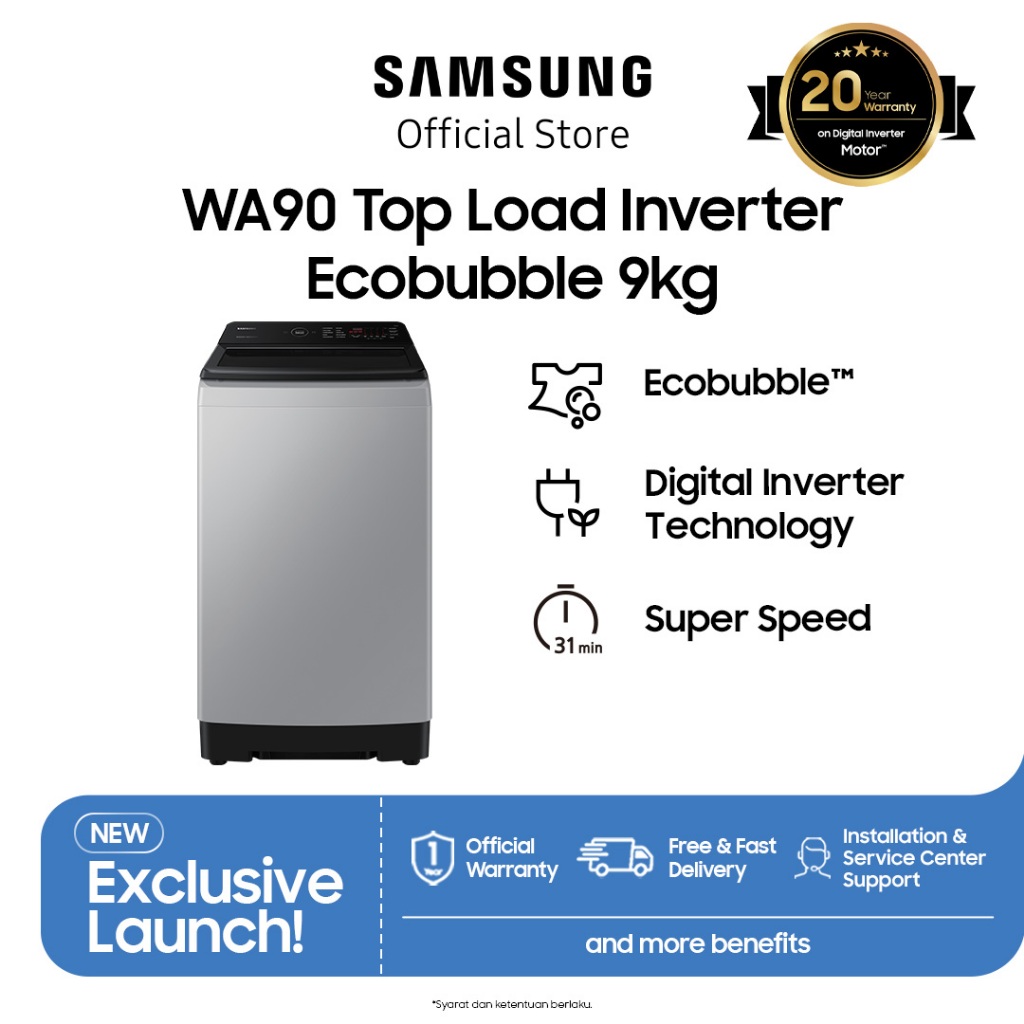 Jual Samsung Mesin Cuci Top Load Inverter Ecobubble 9kg ...