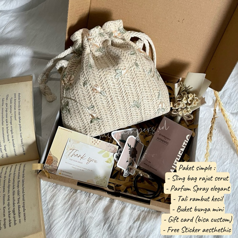 Jual Hampers cewek aesthetic sling bag rajut serut kado ulang tahun ...