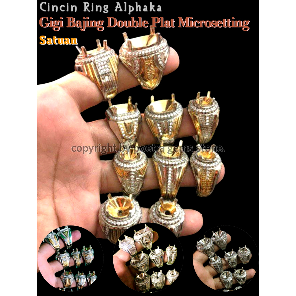 Jual Cincin Ring Alpaka Gigi Bajing Double Plat Microsetting Untuk