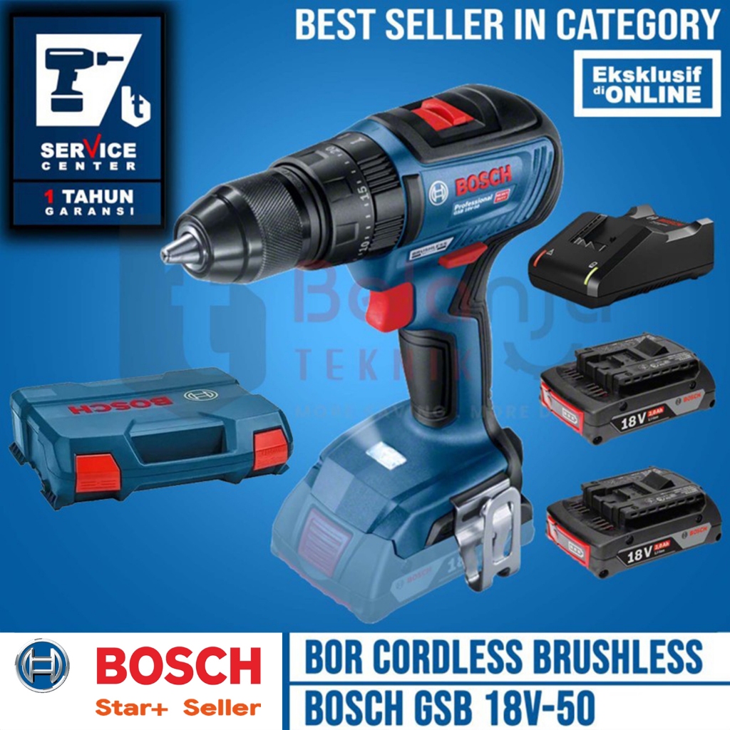 Jual Bosch Impact Drill Cordless GSB 18V50 Kit 2X2.0Ah Mesin Bor