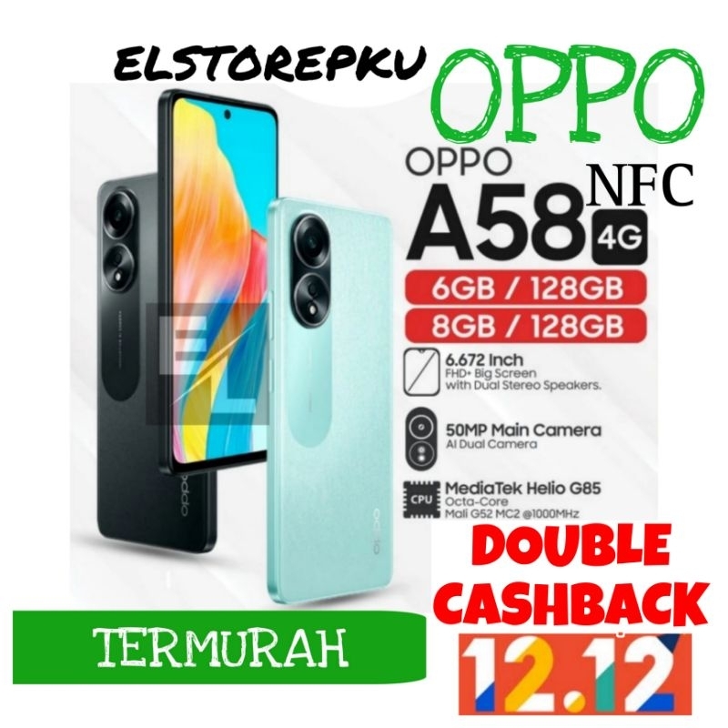 Jual Oppo A58 8/128 + 6/128 NFC Garansi Resmi. Ram Extended 12GB 16GB ...