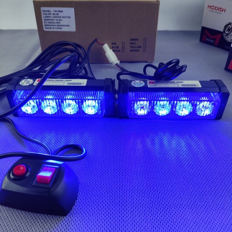 Jual Lampu Led 4x2 4 Mata Federal Signal Biru Biru Flash Running Kedip ...