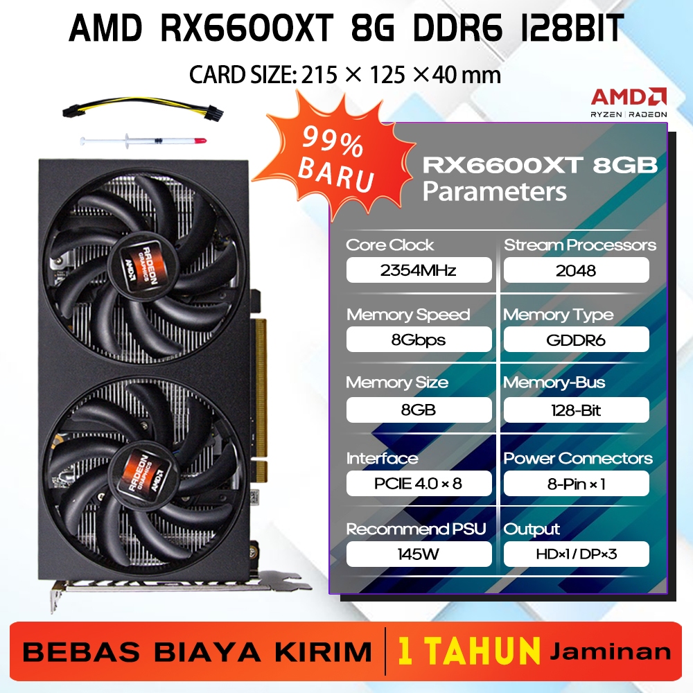 Jual Original 99%New RADEON AMD RX6600XT 8G DDR6 128BIT GRAPHICS Dual ...