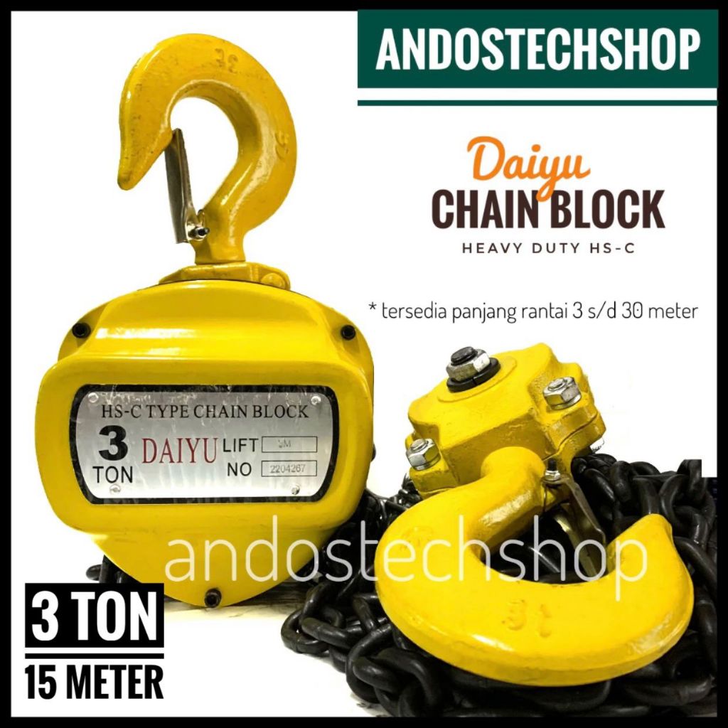 Jual Chain Block 3 Ton x 15 Meter / Takel 3T x 15M DAIYU / Katrol Derek