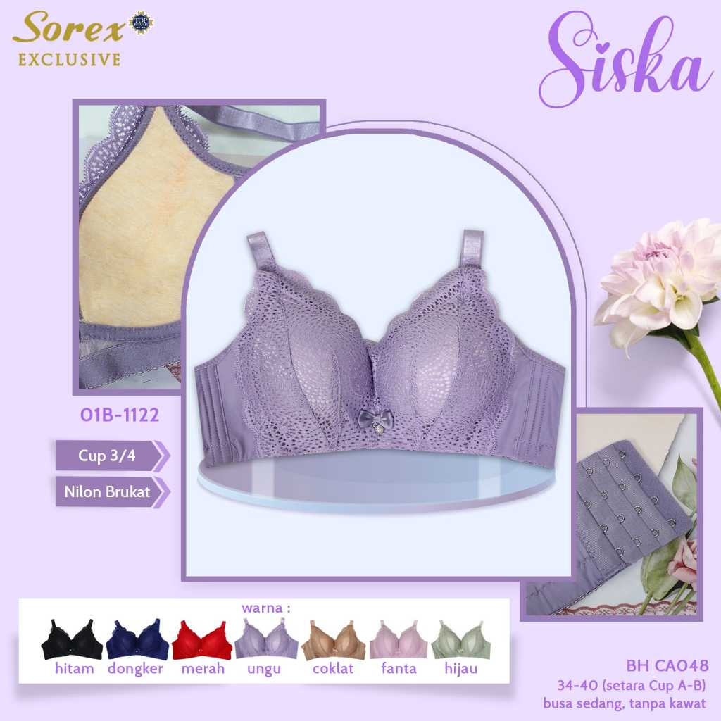 Push Up Bra Sorex CA 048 Busa Empuk dan Tebal Menekan Lemak Bahan dengan  renda Cantik Bertali Lebar