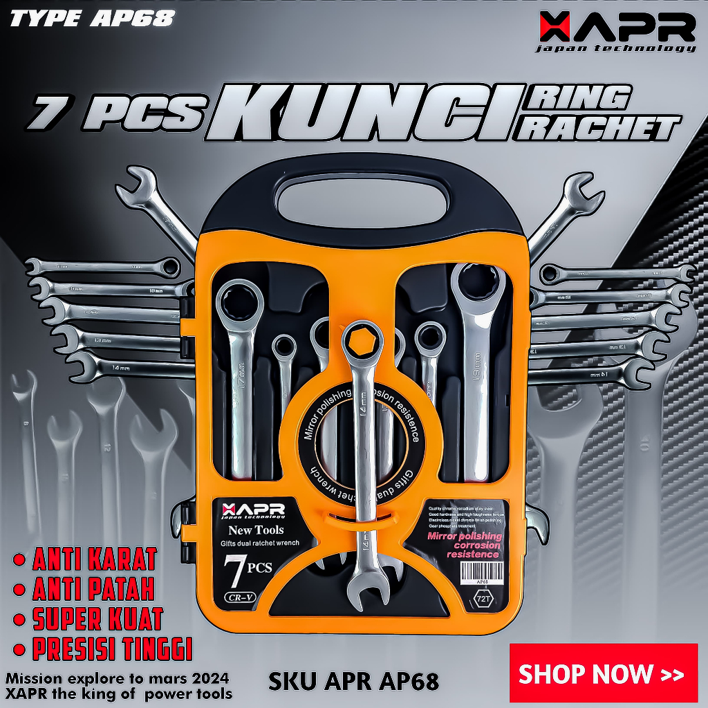 Jual APR JAPAN Kunci Ring Pas Set 7Ppcs 8-19mm Spanner Wrench Bahan Cr ...