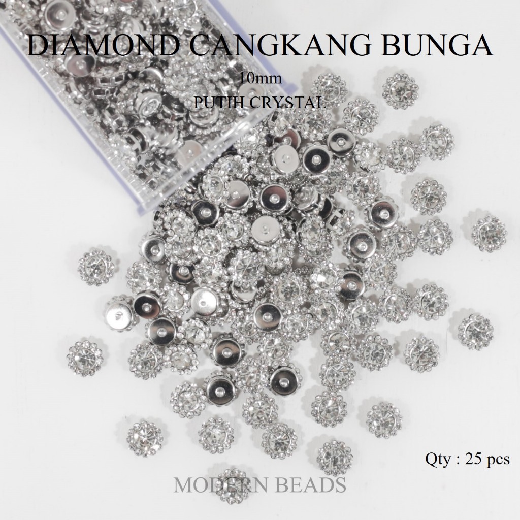 Jual [25 pcs] 10mm D. Cangkang Bunga Putih Crystal / Permata Cangkang ...