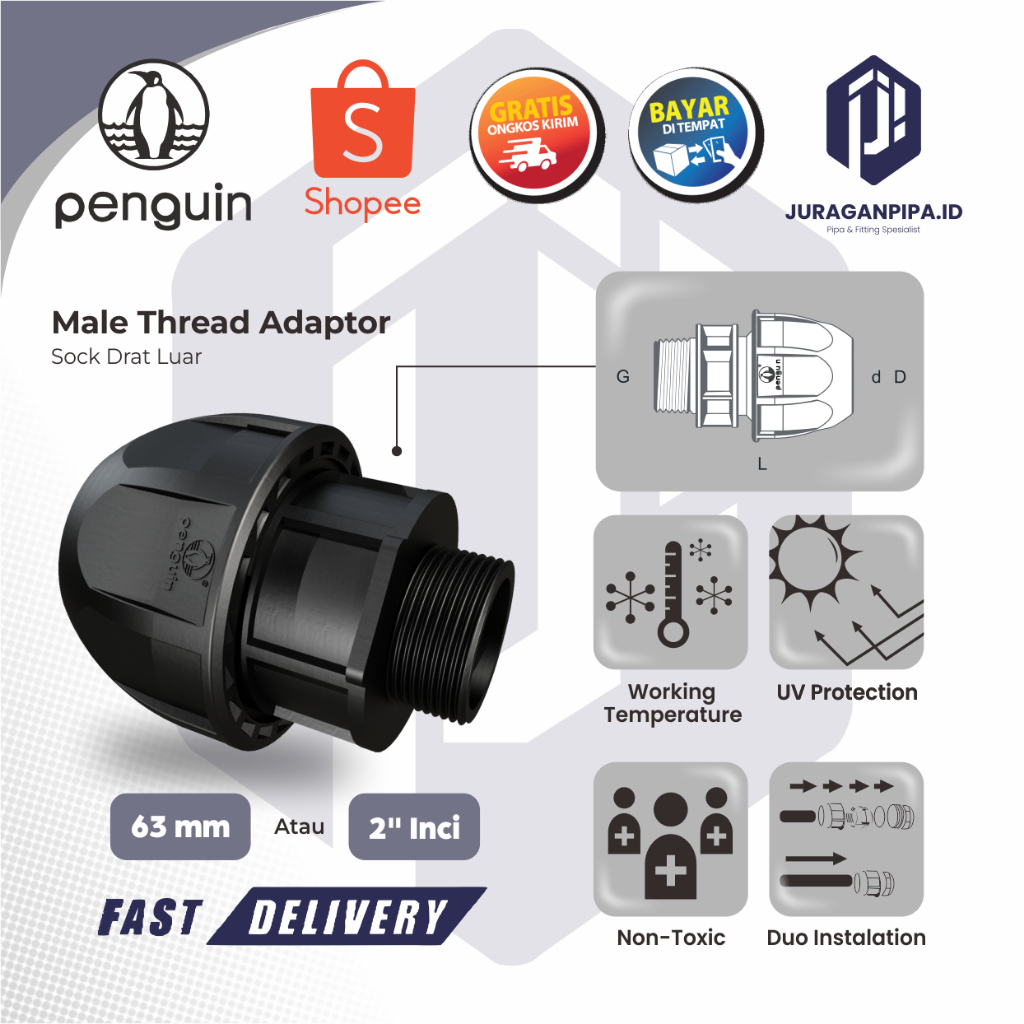 Jual Sambungan Pipa Hdpe Male Adaptor Atau Shock Drat Luar Penguin