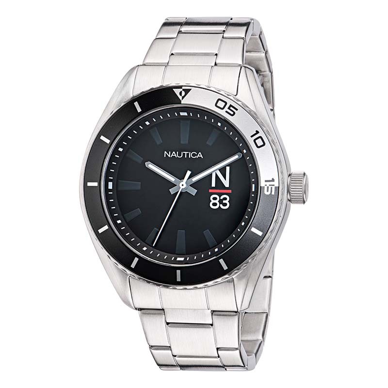 Nautica N83 N83 Finn World - Orologio da polso da uomo, in acciaio inox, modello NAPFWF203, colore: argento, Argento, Cinturino