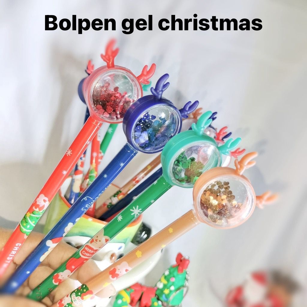 Jual pen natal lucu unik pena imut satuan trifello payet christmas ...
