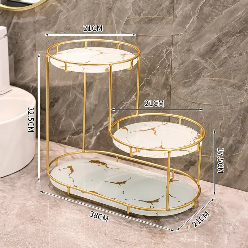 Jual Rak kaca motif marmer Model L Marble Gold tray / Pajangan Rumah ...