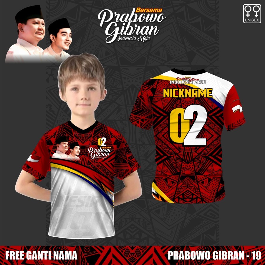 Jual Jersey Anak Capres 2024 Prabowo Gibran No 2 Baju Pemilu Indonesia ...