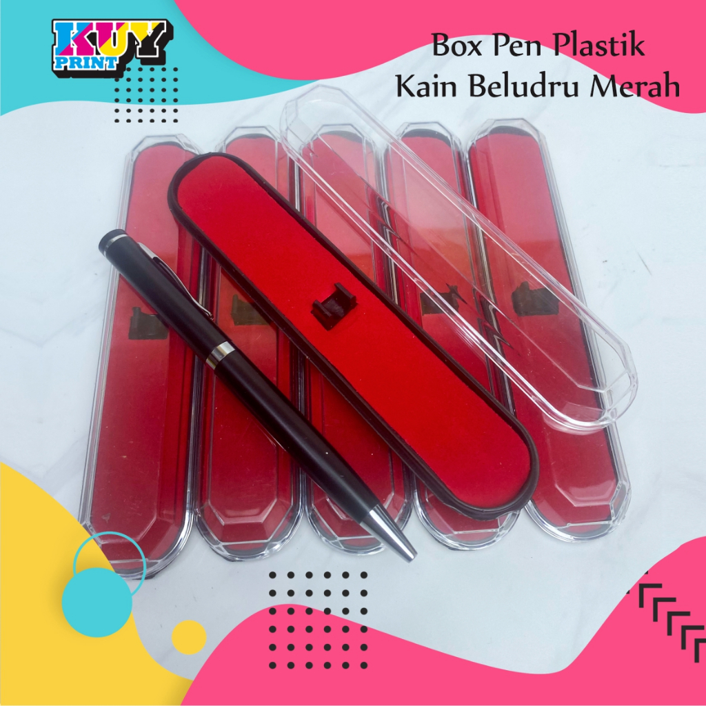 Jual Kotak Penyimpanan Pulpen Box Pen Plastik Kain Beludru Merah ...