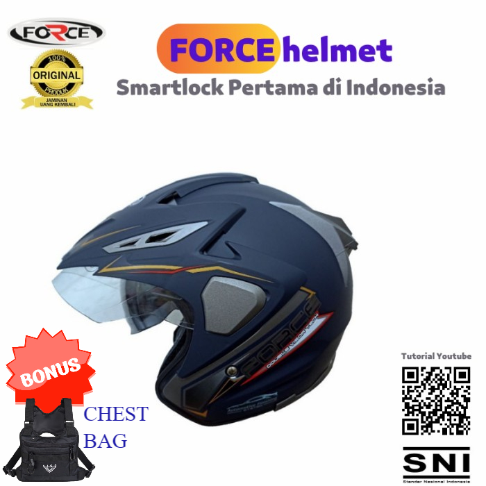 Jual Helm Motor Sni Original Half Face Double Visor Force Smartlock