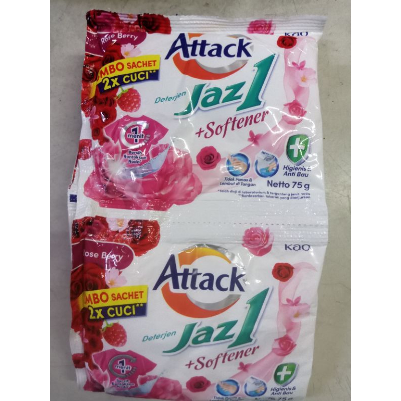 Jual Attack Jaz1 Detergen Bubuk Plus Softener 75Gr 6 Pcs - 1 Renceng ...
