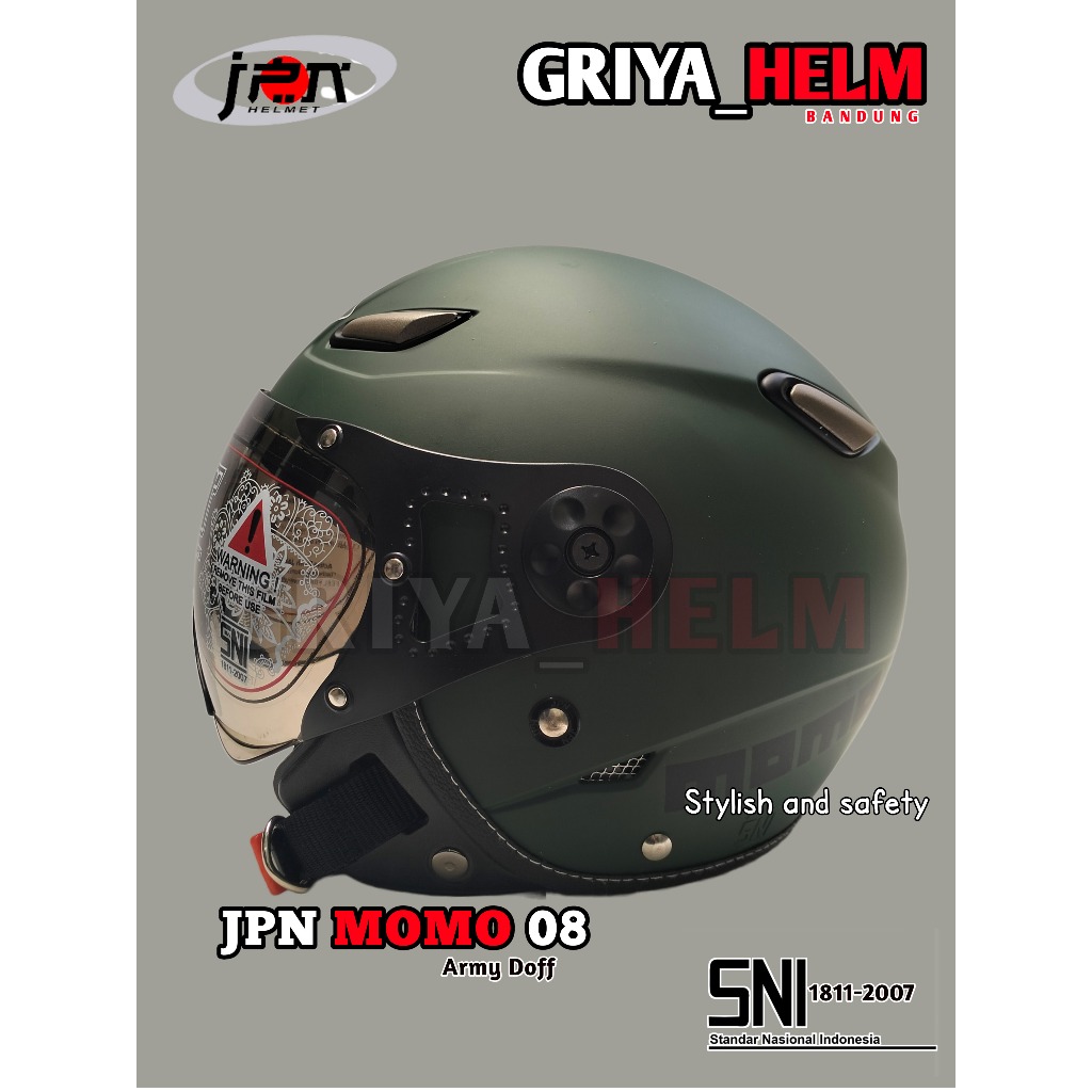 Jual Helm Jpn Momo Kaca Pilot Hijau Army Dop Sni Shopee Indonesia