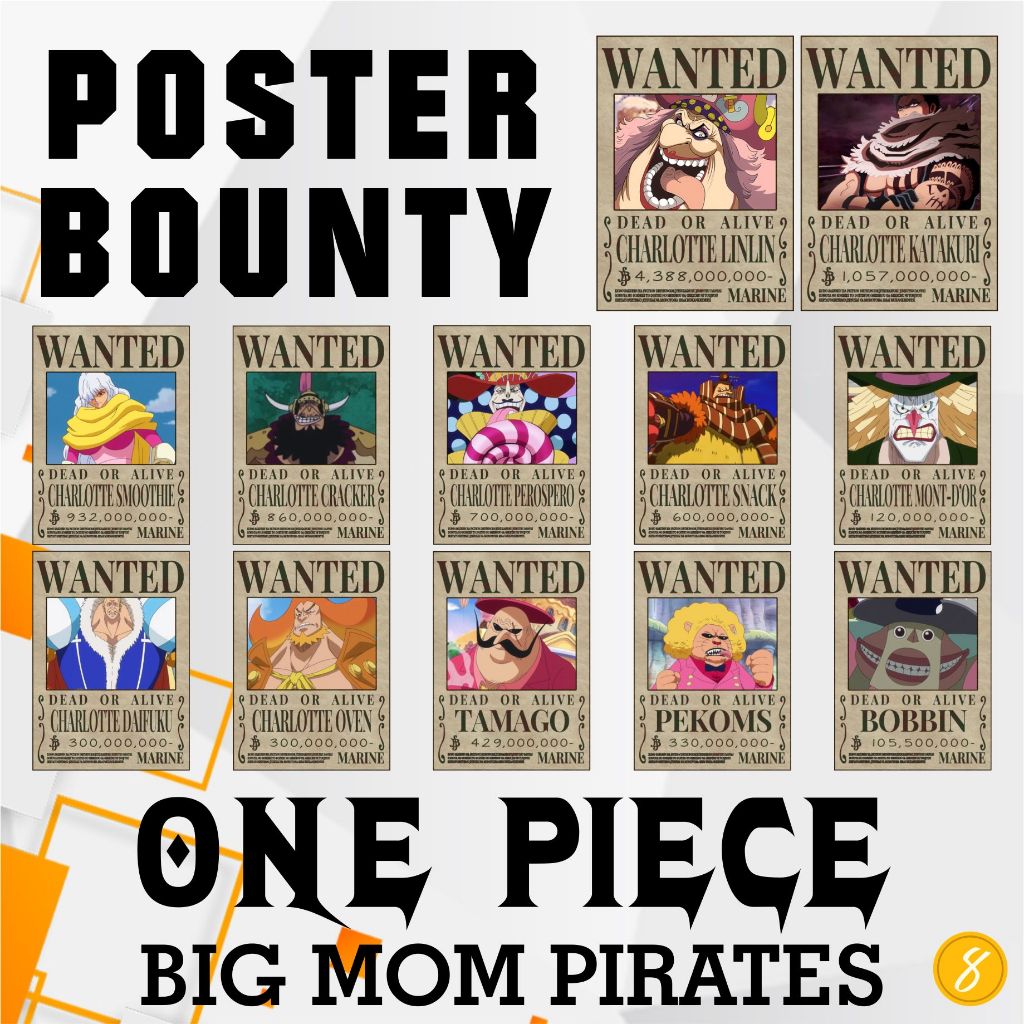 Jual 1 set Poster Wanted Big Mom Pirates / Hiasan Dinding Bounty