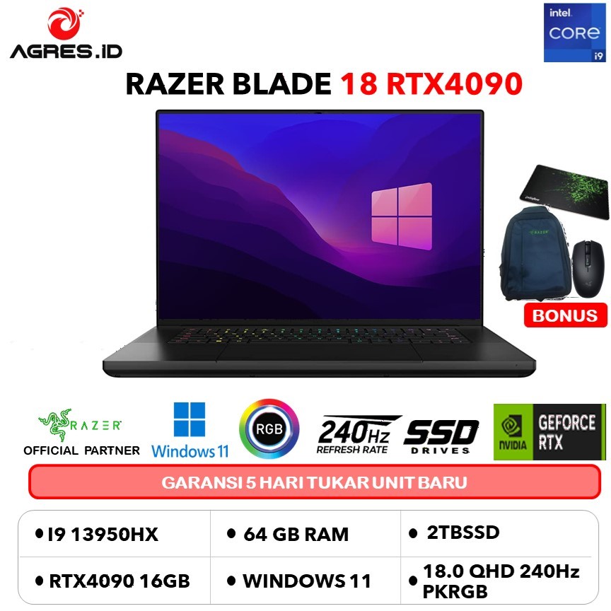 Jual RAZER BLADE 18 RTX4090 16GB/ I9 13980HX 64GB 2TBSSD W11 18.0QHD ...