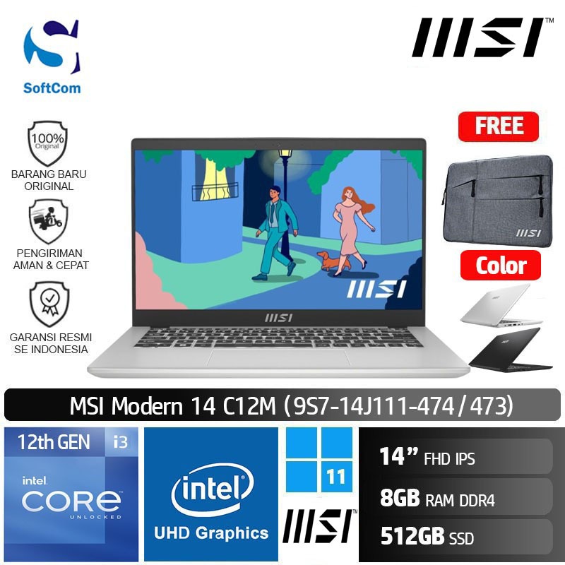 Jual MSI Modern 14 C12M 473 474 I3 1215U 8GB 512GB SSD 14 FHD IPS W11