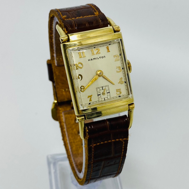 時計 vintage hamilton gold square watch roman Vintage Elegant Hamilton 10K Gold Stainless Steal Square