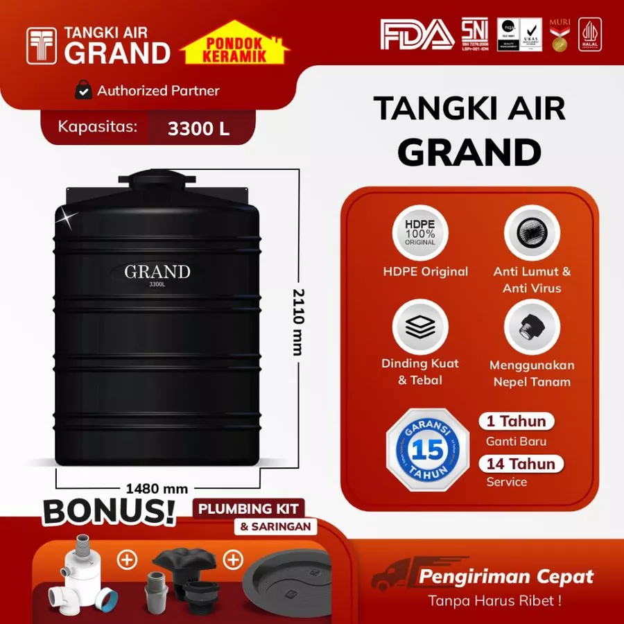 Tandon Toren Tangki Air Tedmond Grand 3300 L Anti Lumut & Anti Panas Garansi 15 Tahun